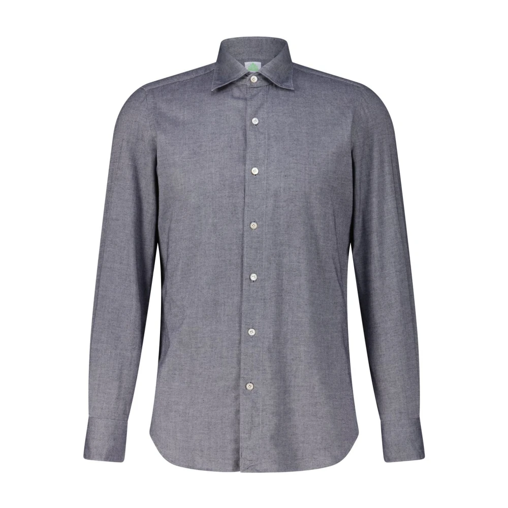 Finamore Katoenen Overhemd Rechte Snit Elegante Stijl Gray Heren