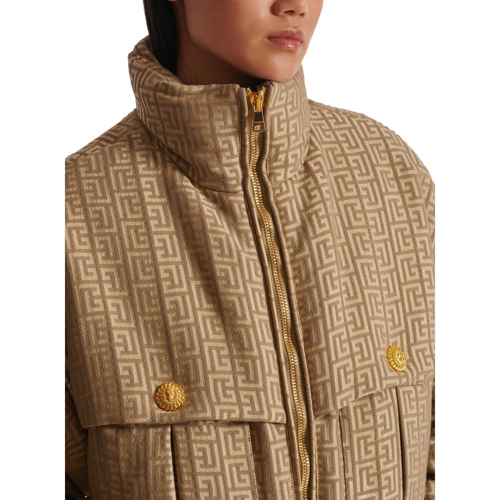 Balmain PB Labyrinth cropped jacquard bomber Beige Dames