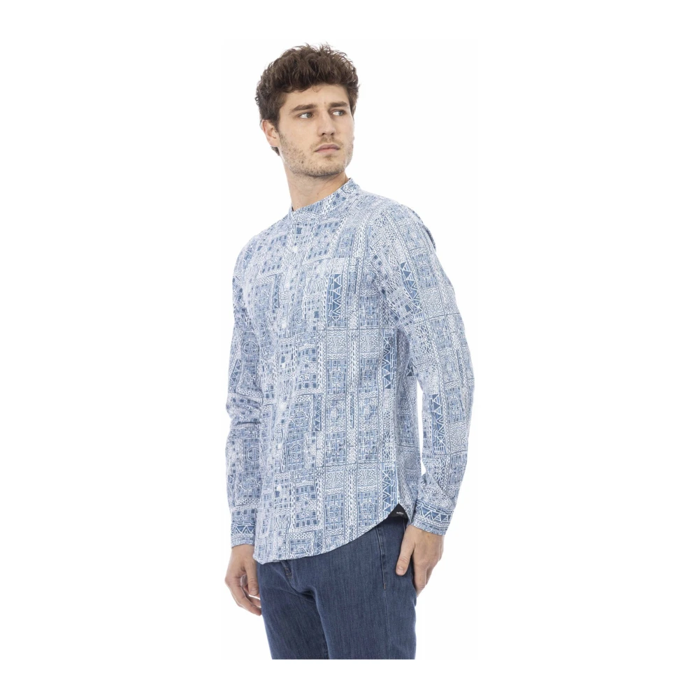 Baldinini Koreaanse kraag overhemd met knoopsluiting Blue Heren