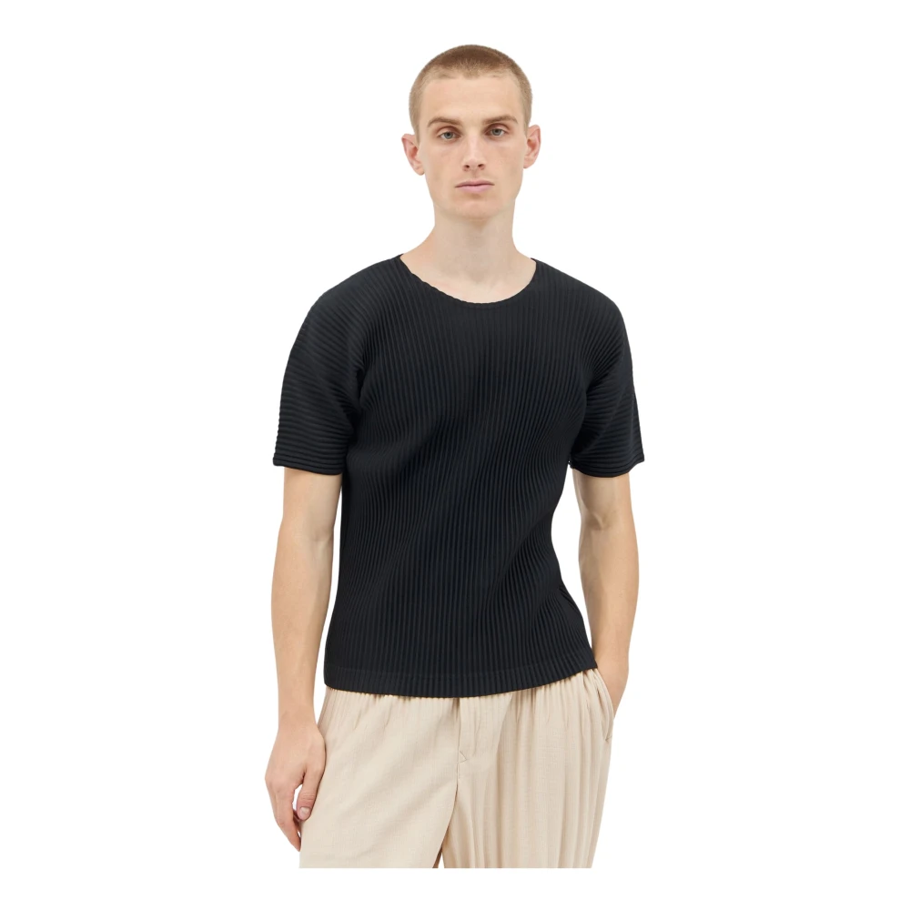 Issey Miyake Geplooide Crewneck T-shirt Black Heren