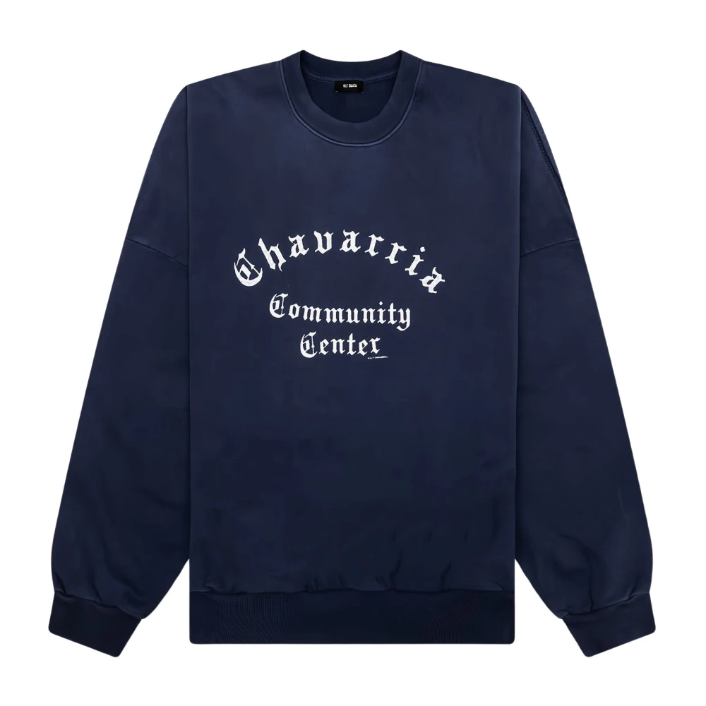 Willy Chavarria Men's Blue Sweatshirts, L, Contrast Logo Sweatshirt