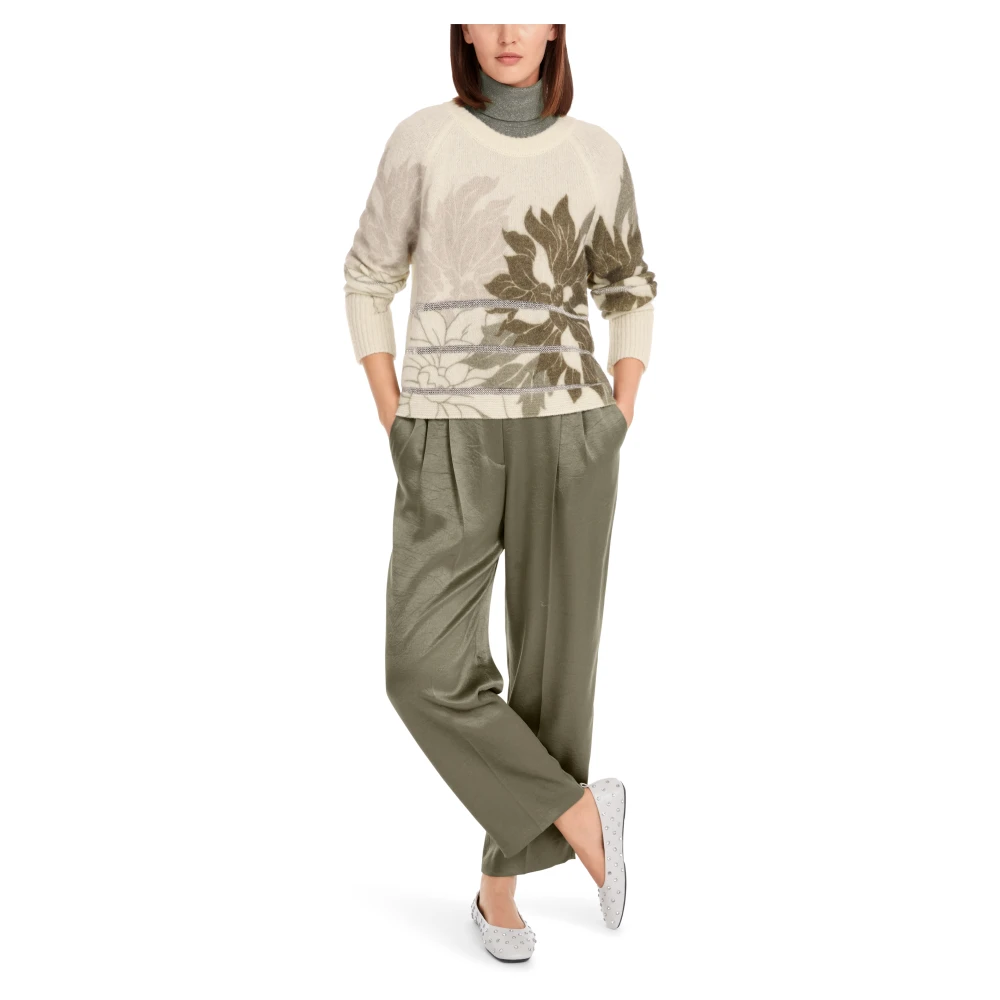 Marc Cain Bloemen Lurex Pullover Gebreid in Duitsland Beige Dames