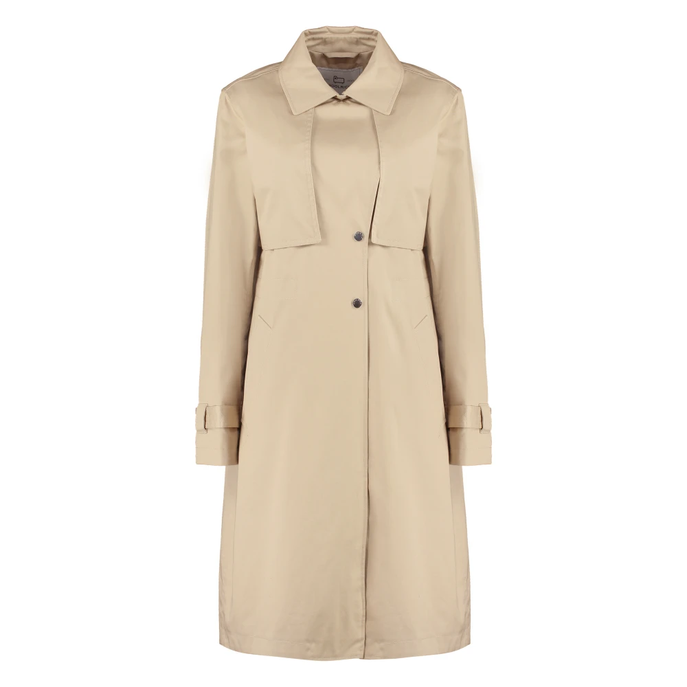 Woolrich Katoenen Trenchcoat met Stormflappen Beige Dames