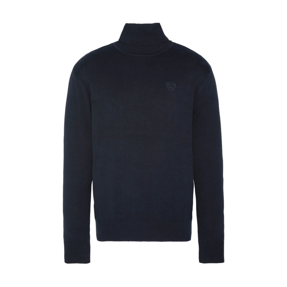 Schott NYC Katoenen Geborduurde Turtleneck Sweater Blue Heren