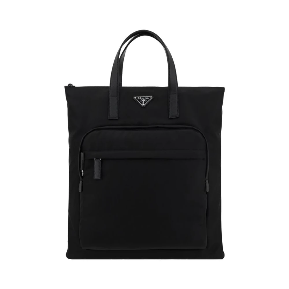 Prada Nylon Ryggsäck med Toppdragkedja Black, Herr