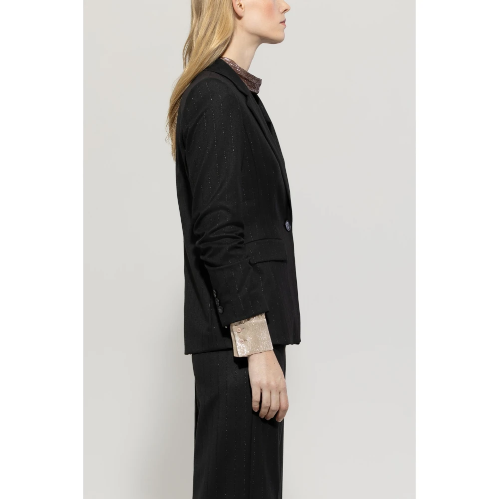 LUISA CERANO Blazer met Pinstripes en Enkele Knoop Black Dames