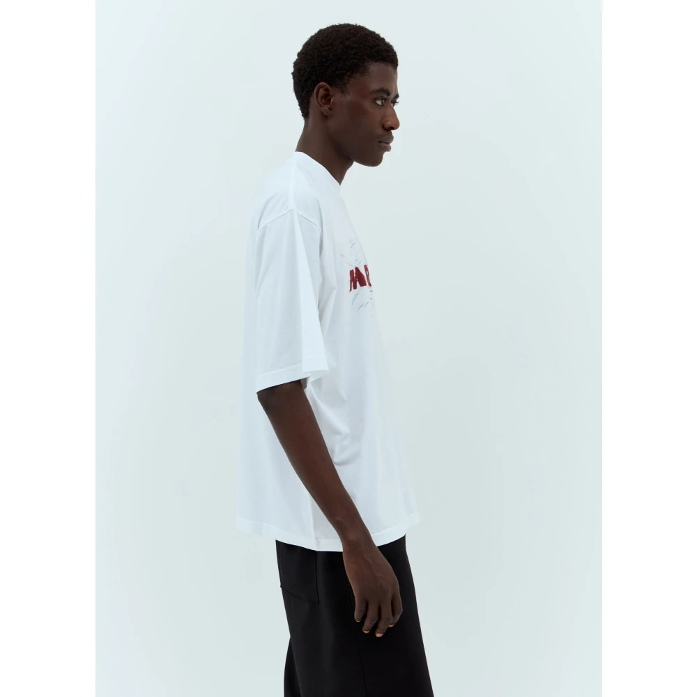 Marni Logo Print T-Shirt van katoenen jersey White Heren