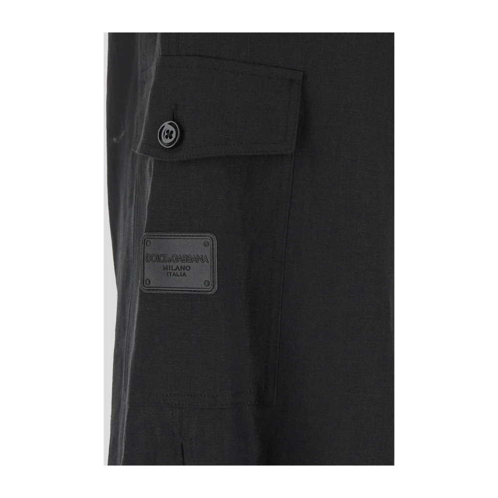 Dolce & Gabbana Linnen Bermuda Cargo Shorts Black Heren