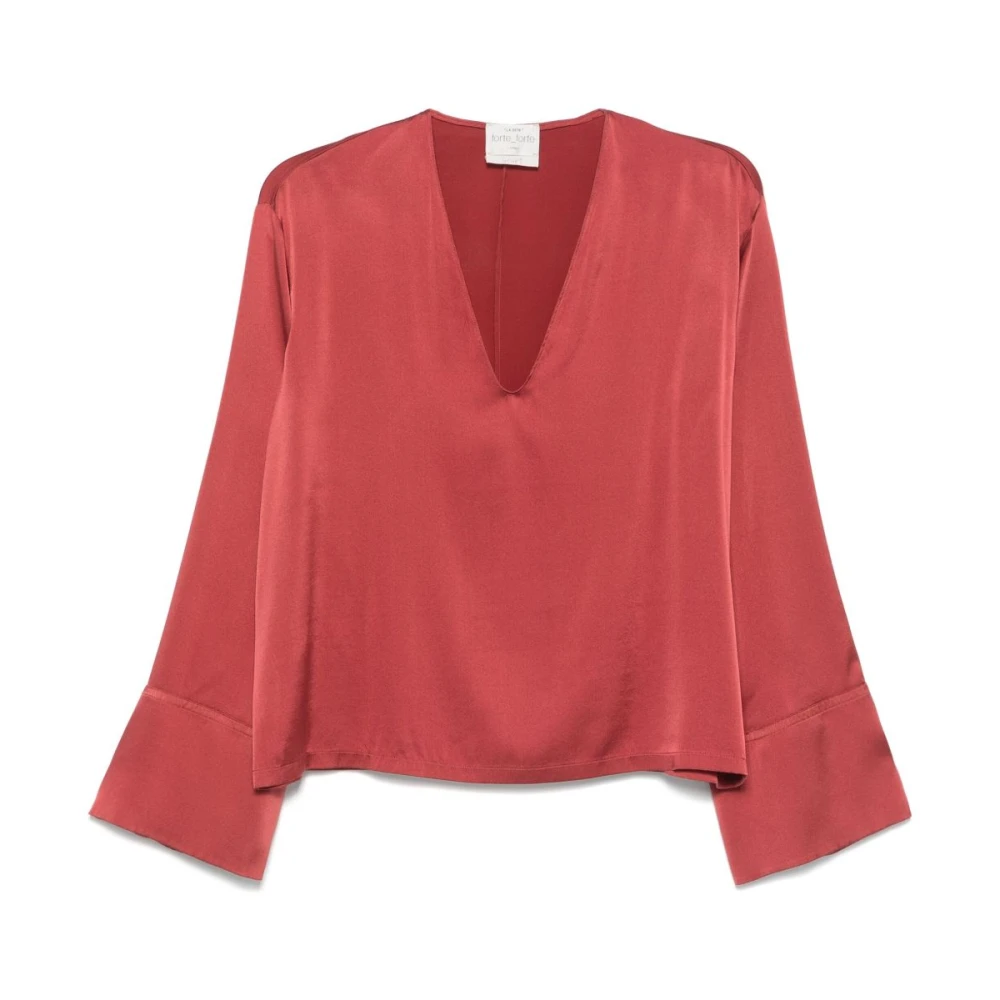 Forte Wijnrode V-hals top met splitmanchetten Red Dames