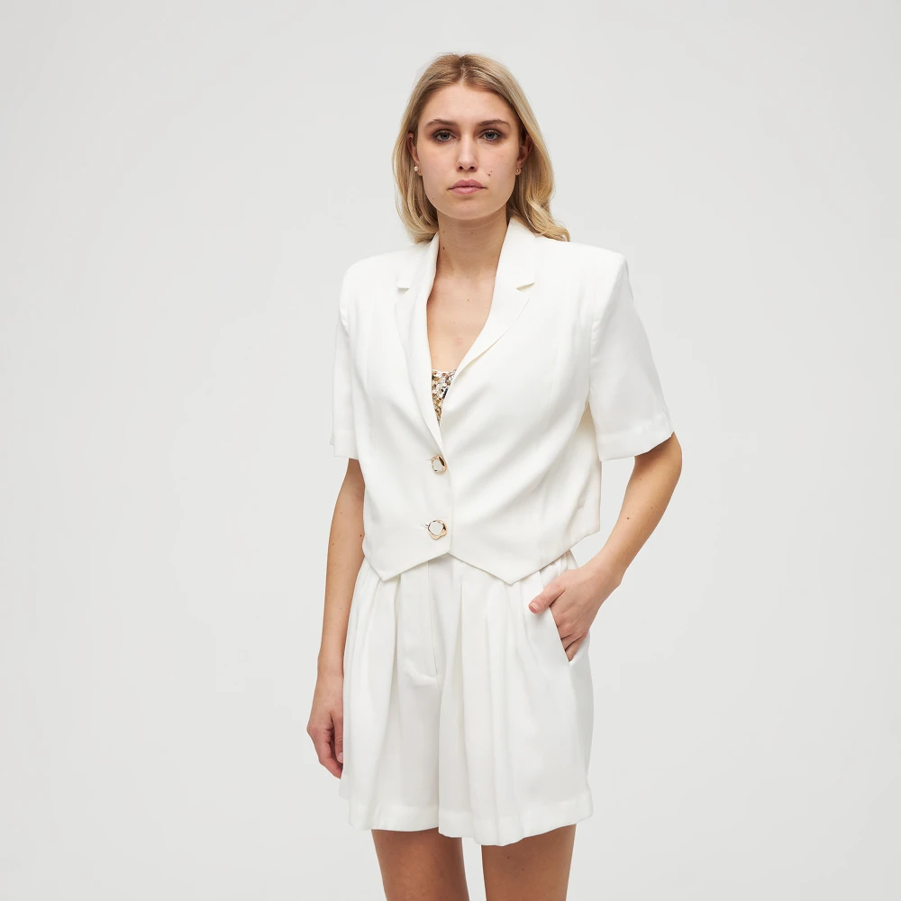 Sabina Musayev Korte witte crop jas met gewatteerde schouders White Dames