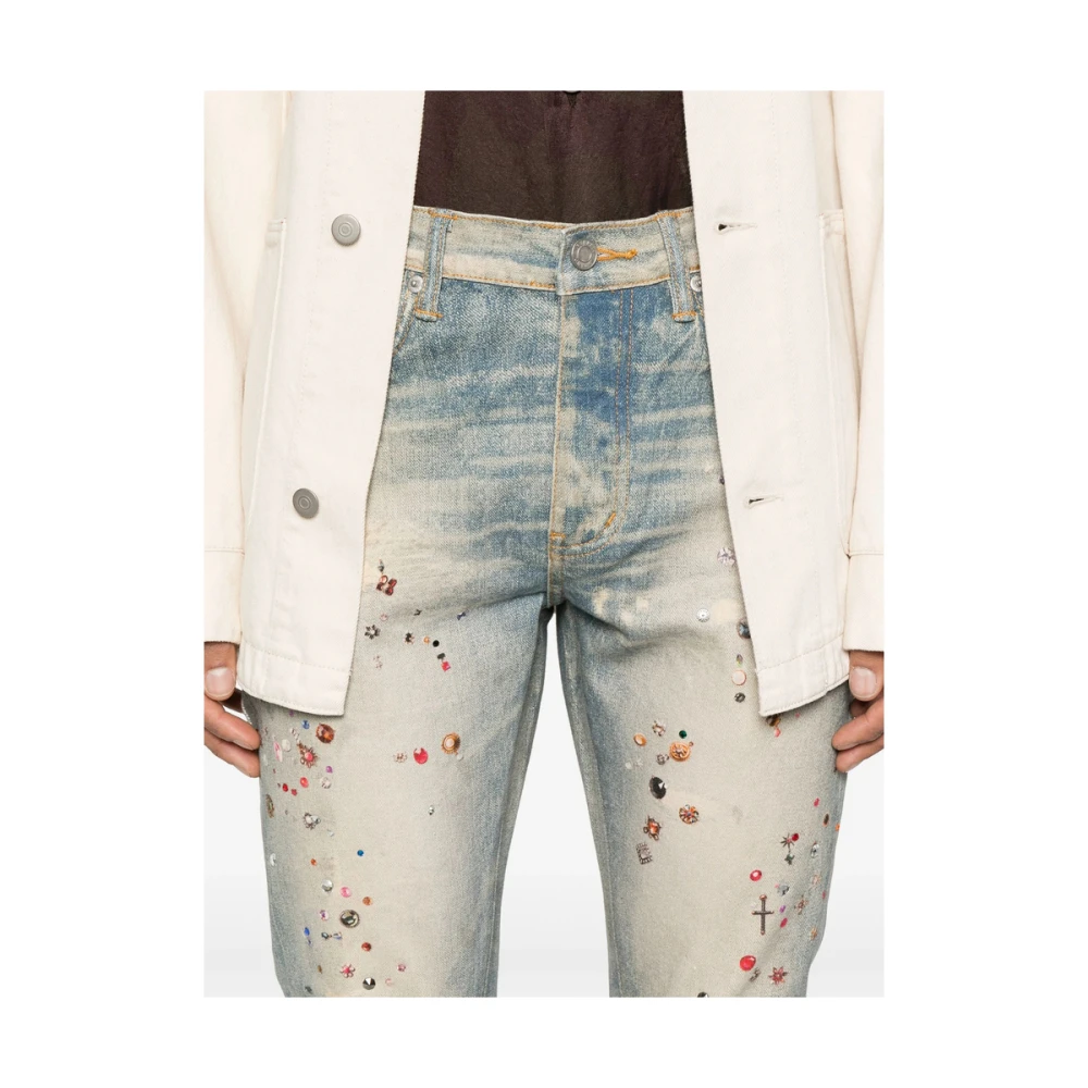 Purple Brand Blauwe Jeans met Logo en Knopen Blue Heren