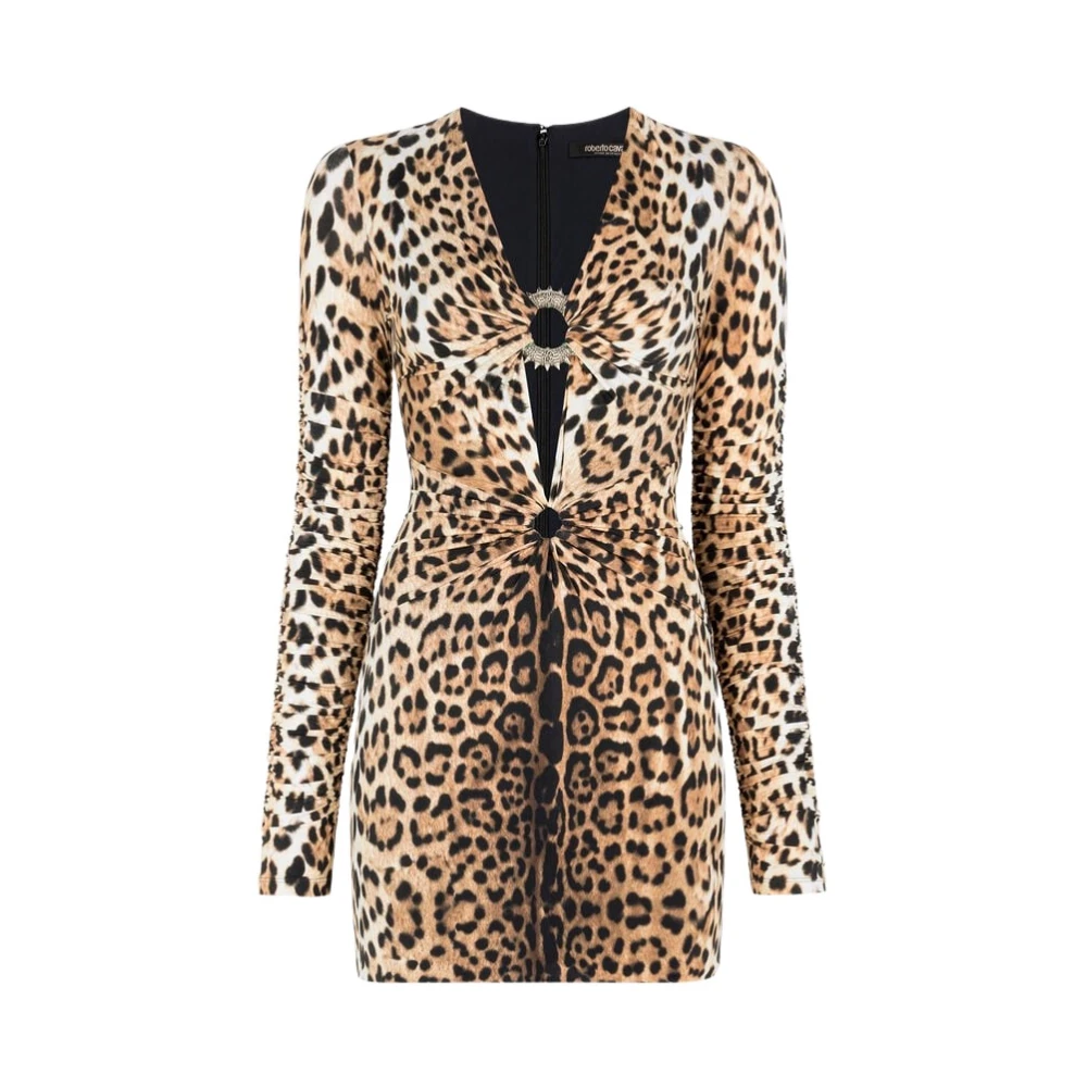 Roberto Cavalli Leopard-Print Cut-Out Mini Dress Brown Dames