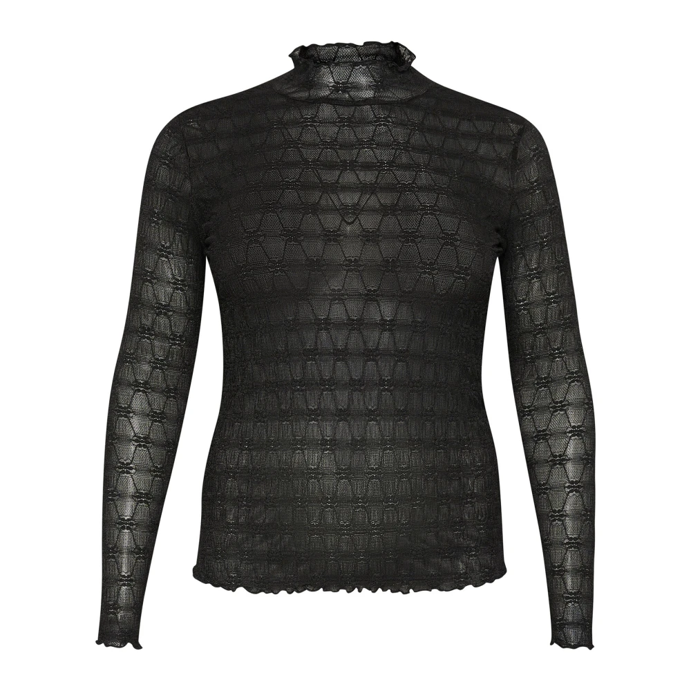 Kaffe Curve Mesh Blus med Långa ärmar Black, Dam