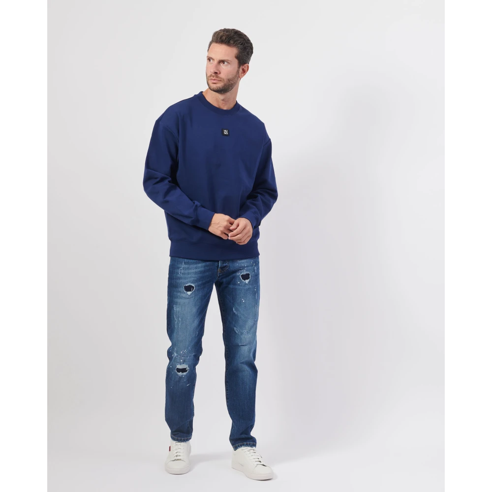Hugo Boss Blauwe Regular Fit Katoenen Sweatshirt Blue Heren