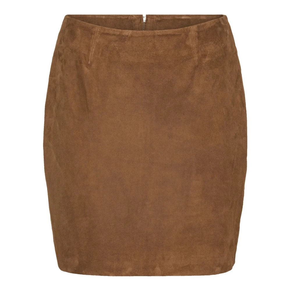 Rotate Birger Christensen Brown Suede Mini Skirt - Female - Leather Skirts - M - Skirts