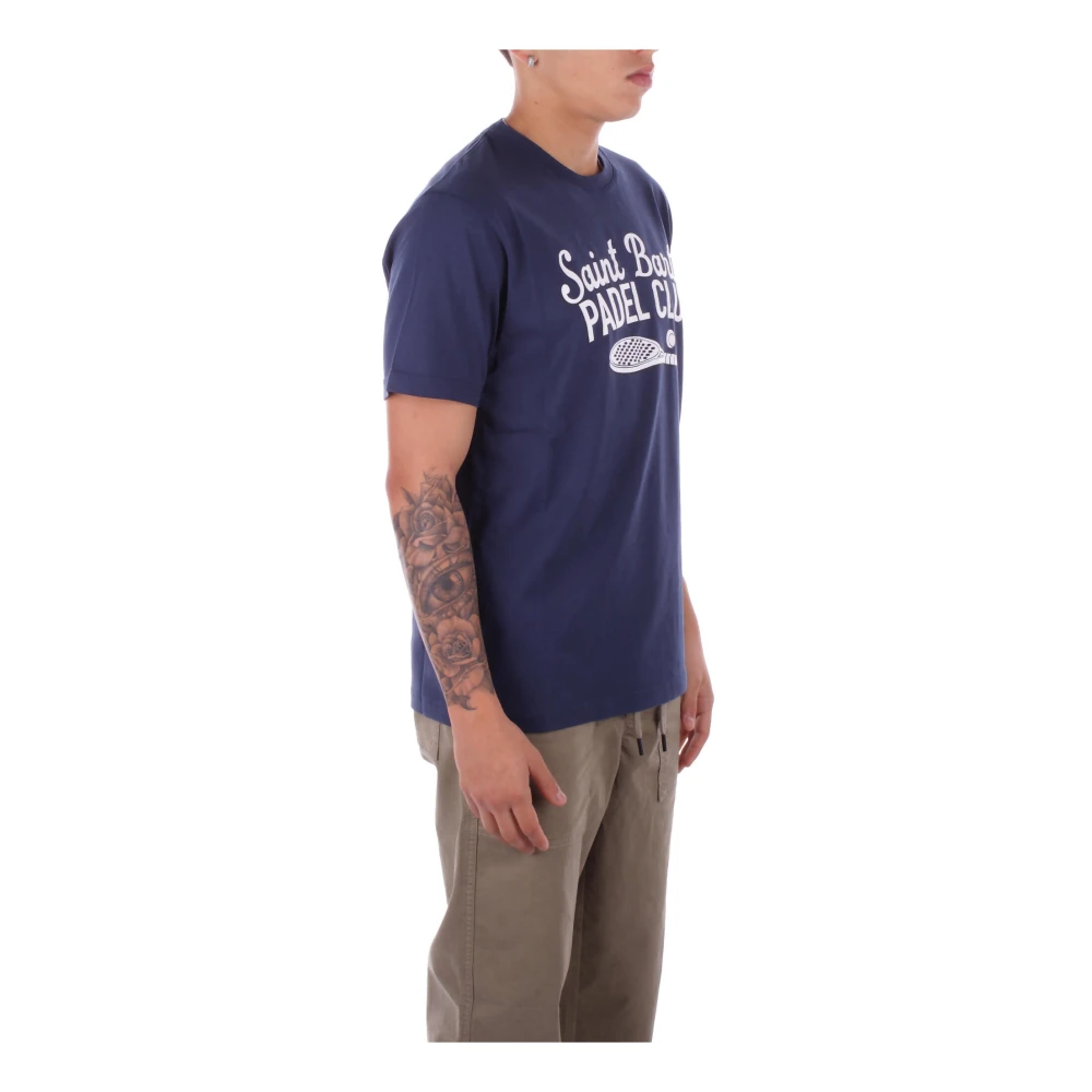 Saint Barth Logo Zij T-shirts en Polos Blue Heren