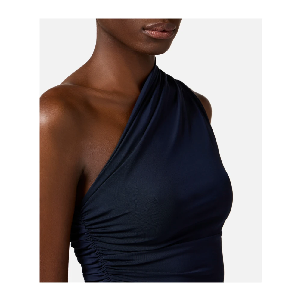 Elisabetta Franchi Jersey top met een schouder en gouden detail Blue Dames