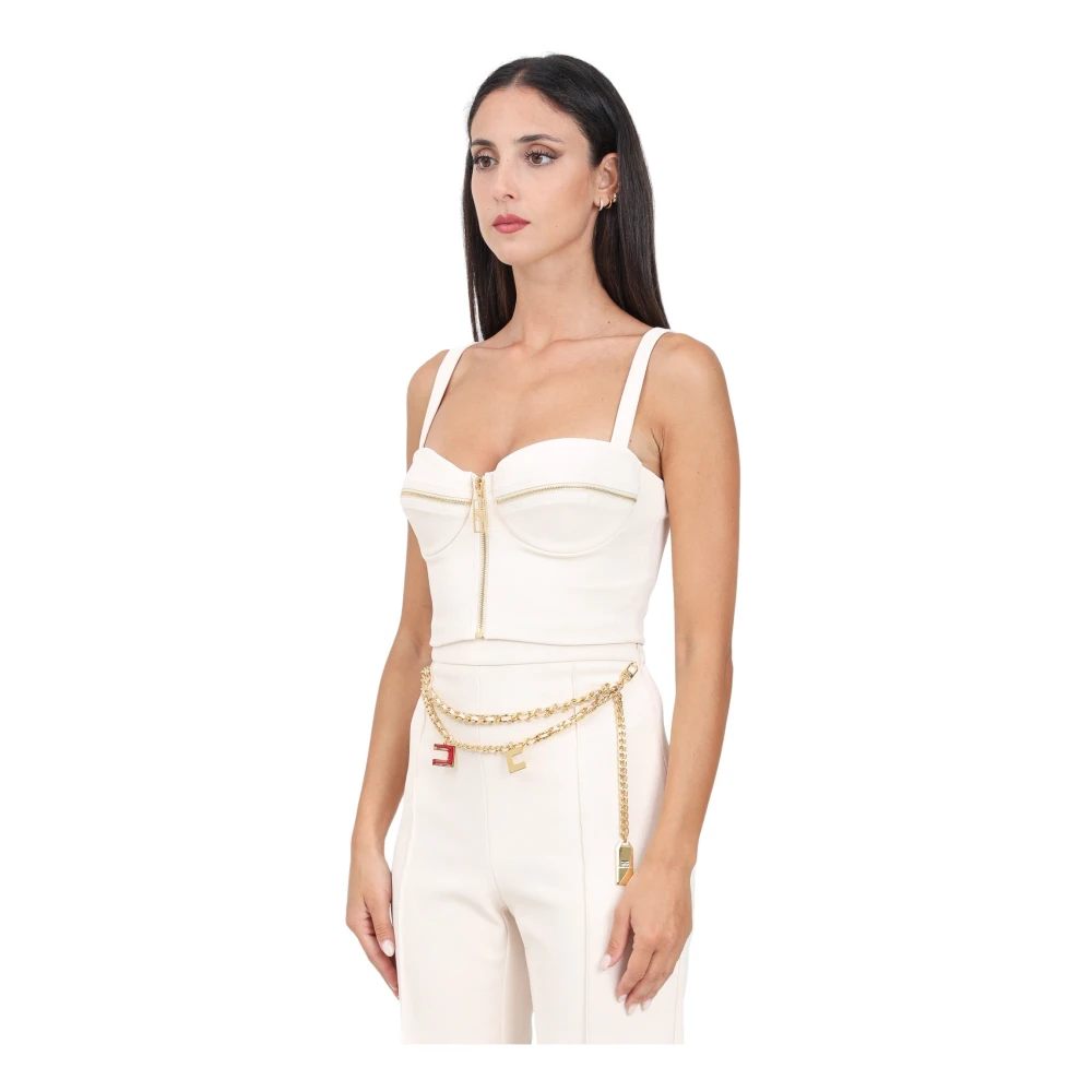 Elisabetta Franchi Witte Butter Korset met Ritsmotief Beige Dames