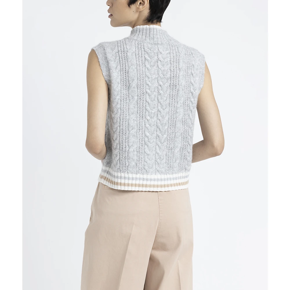 PESERICO Alpaca wol Lurex en paillet gevlochten ritssluiting vest Gray Dames