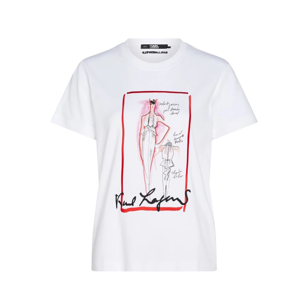 Karl Lagerfeld Wit Sketch Logo Katoenen T-Shirt White Dames