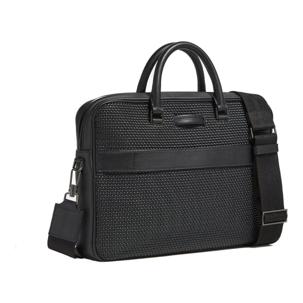 Ermenegildo Zegna Zwarte zakelijke tas in Pelle Tessuta Black Heren