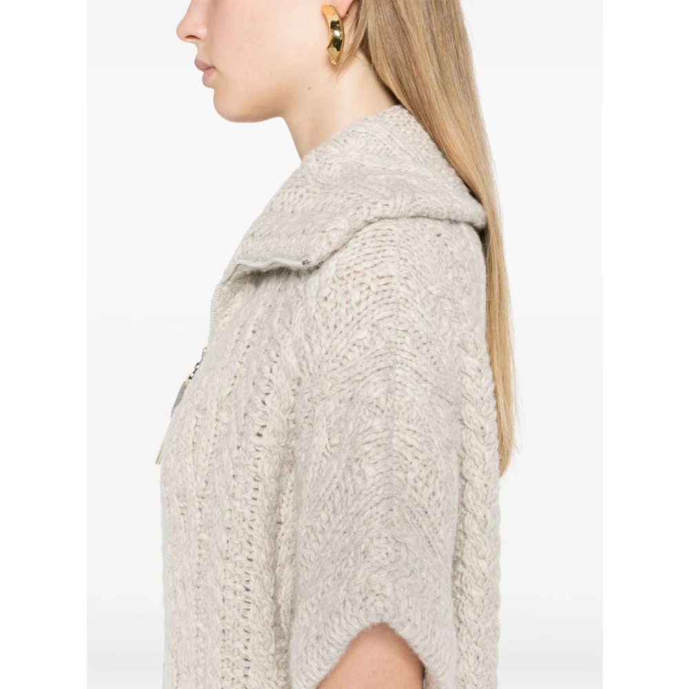 BRUNELLO CUCINELLI Beige Kabelgebreid Wollen Jack Beige Dames