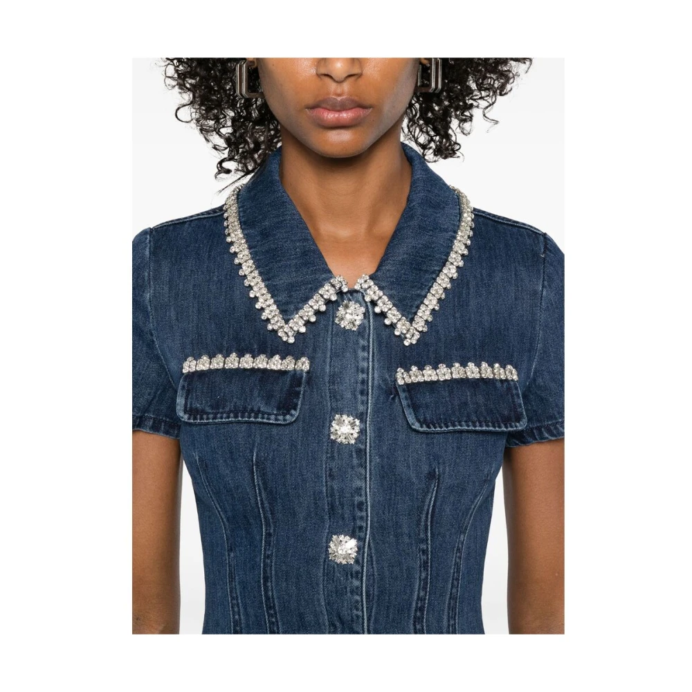Self Portrait Indigo Blue Crystal Button Dress Blue Dames