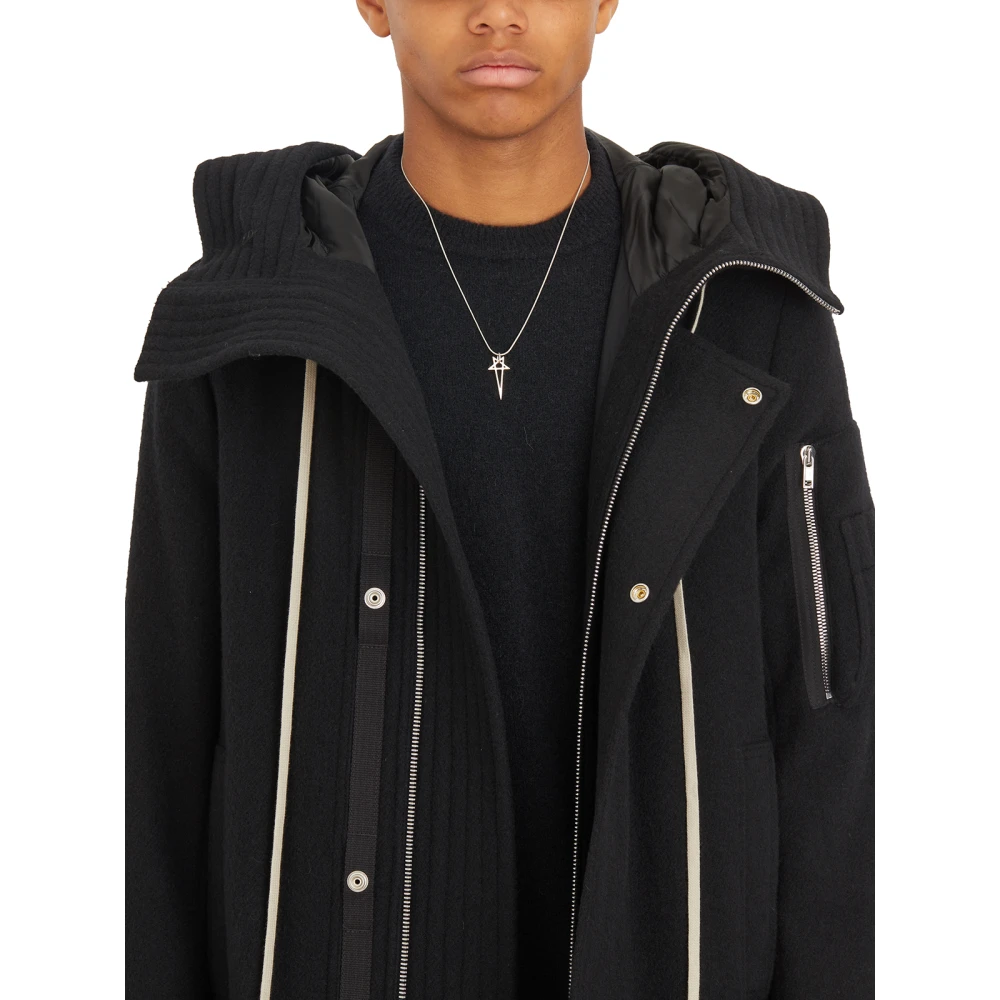 Rick Owens Zwarte Lana Megaparka Jas Black Heren