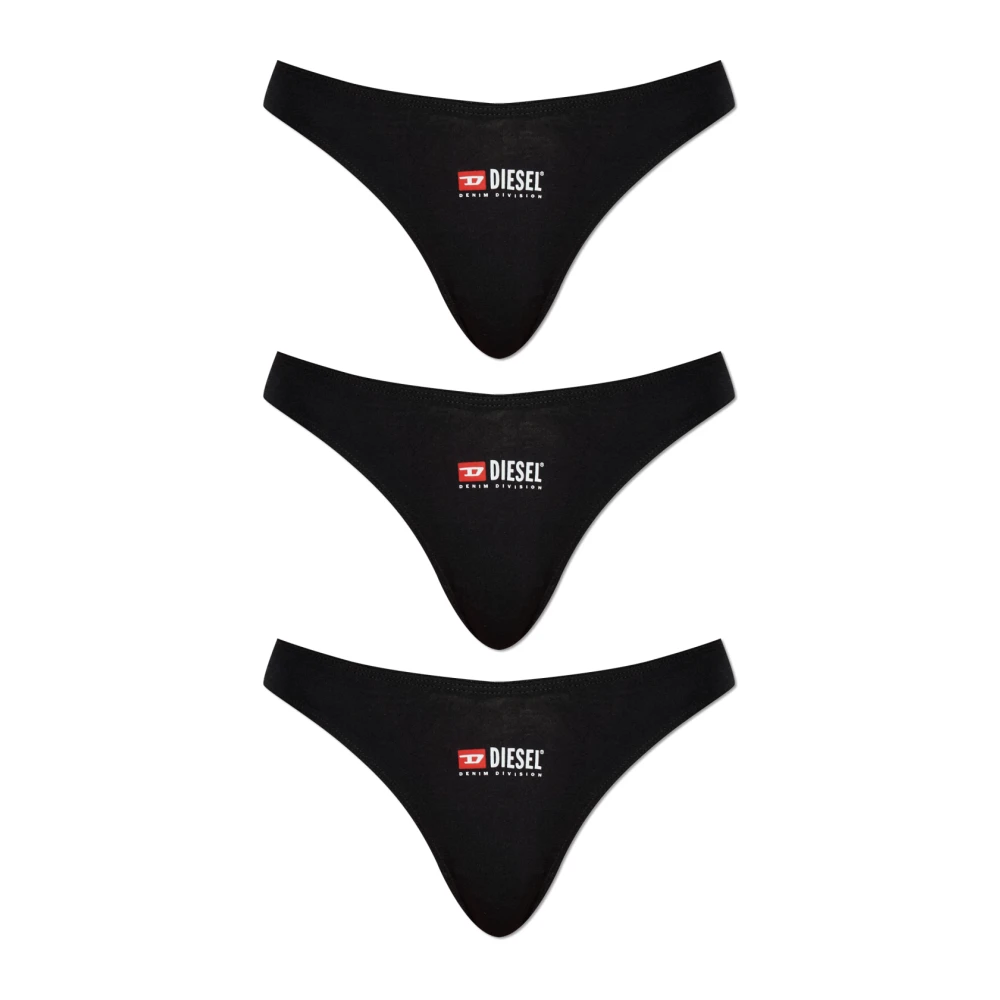 Diesel Kvinno Svart Underkläder Dam, S, Bomull, Punchy D Core 3-Pack Stringtrosor