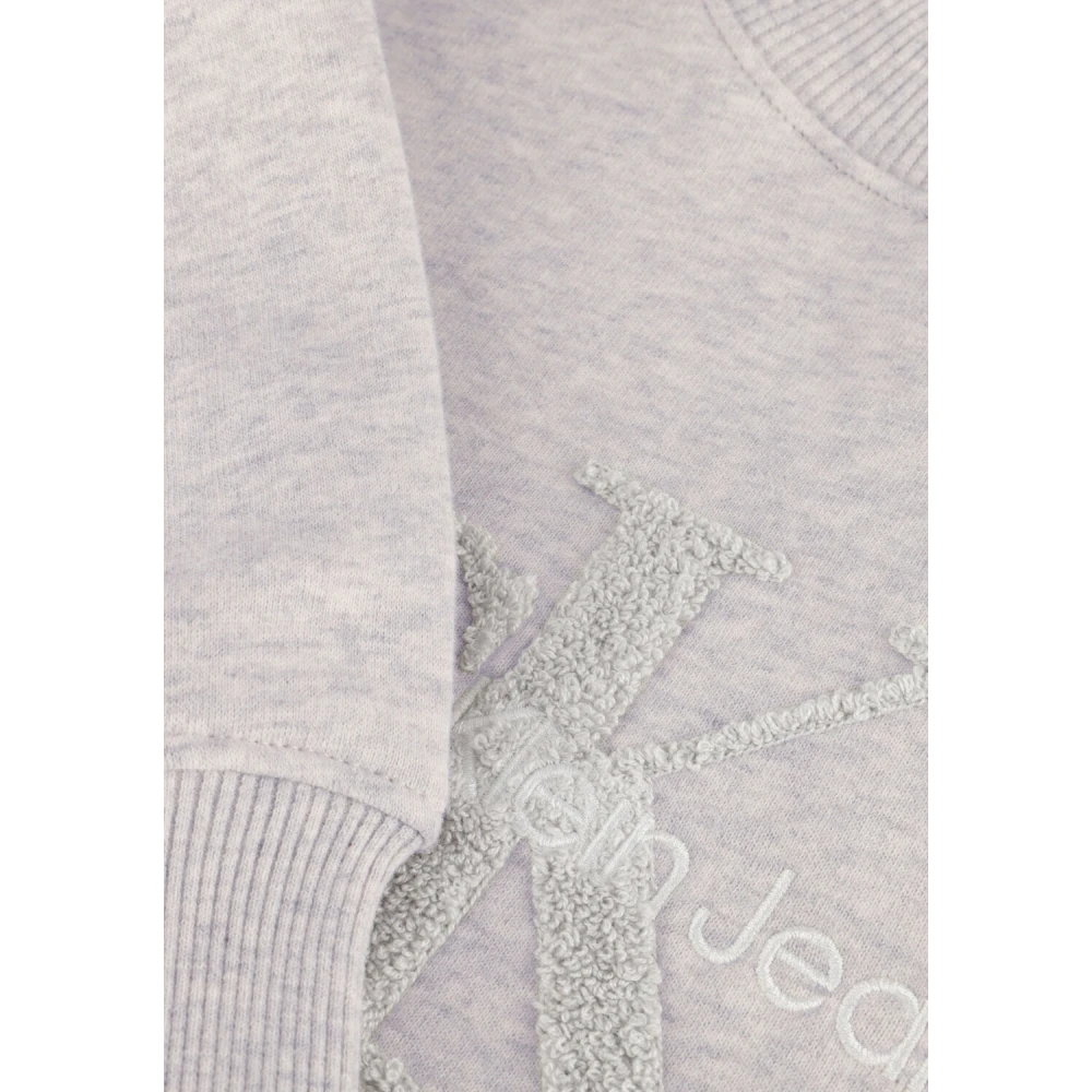Calvin Klein Chenille Monologo Crewneck Sweater Gray Dames