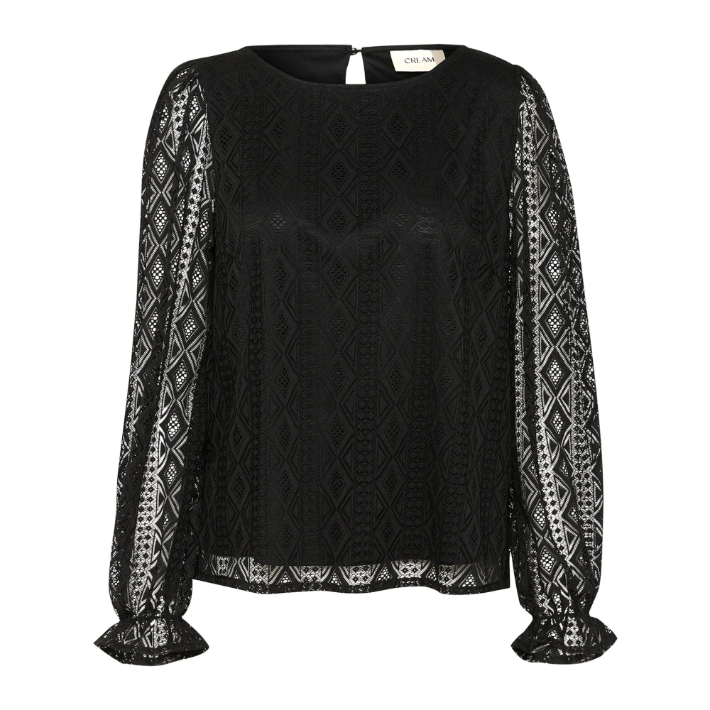 Cream Black Blouses, Female, M, Elegant Embroidered Blouse