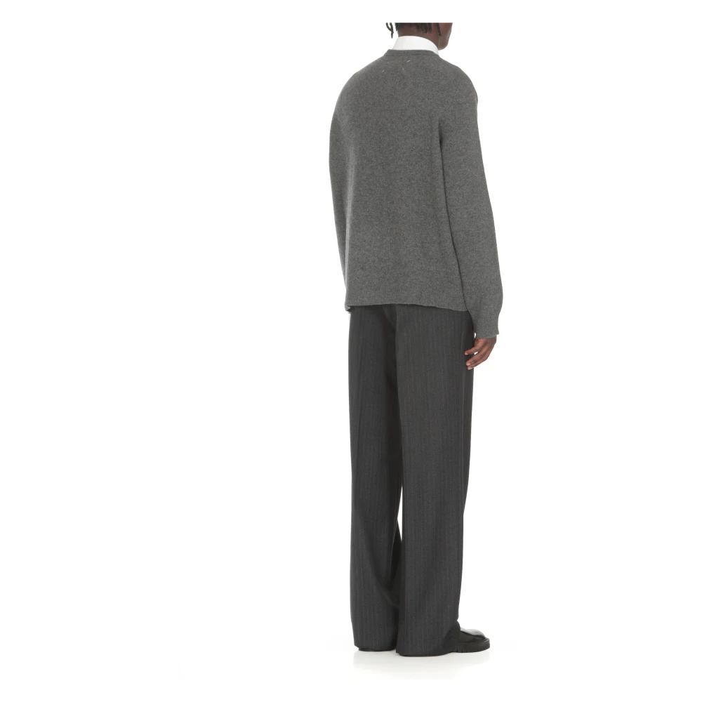 Maison Margiela Grijze Wollen Trui Ronde Hals Lange Mouwen Gray Heren