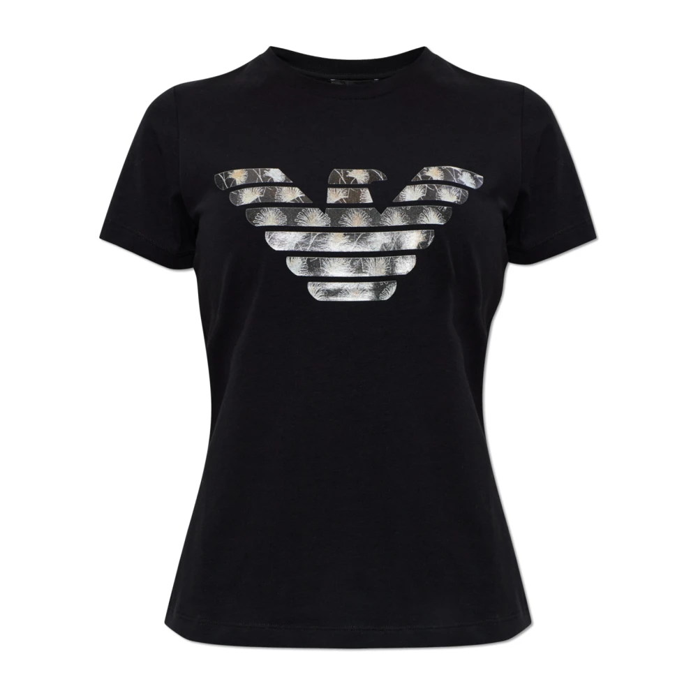 Emporio Armani Donna Nero T-Shirt Asv Slim-Fit In Jersey Stretch Con Motivo Aquila Oversize