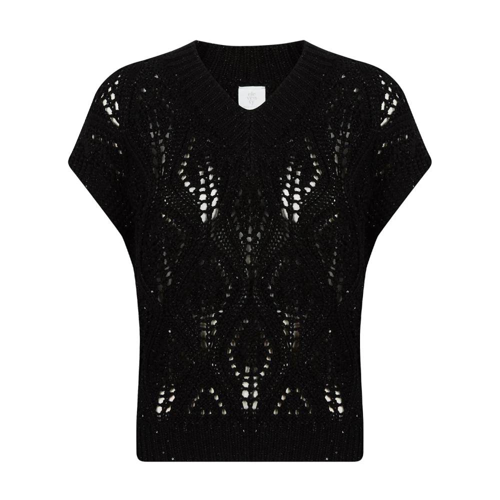Eleventy Donna Nero - Maglia Scollo V Smanicata - Knitwear - L