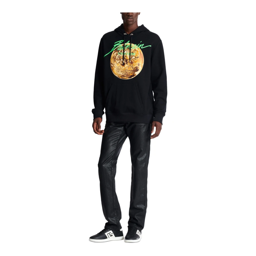Balmain Gedrukt Universe-logo en planeet hoodie Black Heren