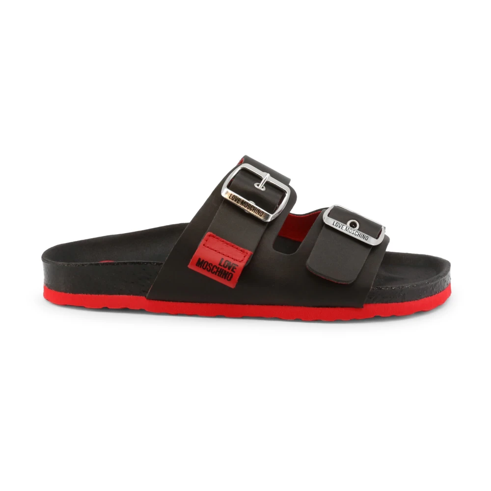 Love Moschino Läder Sliders för Kvinnor - V?r/Sommar Kollektion Black, Dam