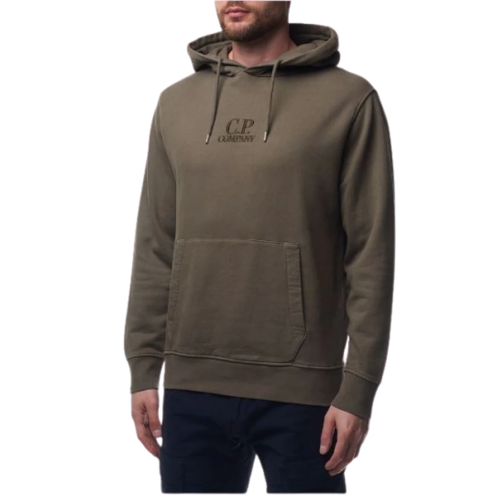 C.P. Company Hoodie met logo-geborduurd jersey textuur Brown Heren