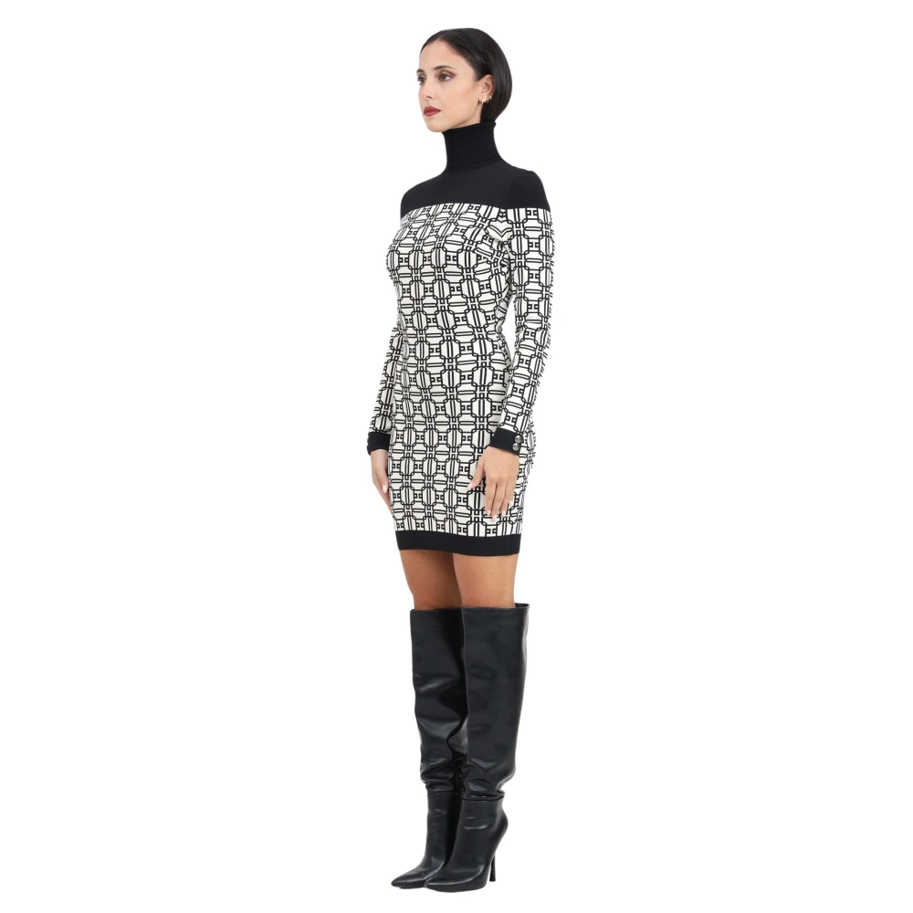 Elisabetta Franchi Korte elegante jurk met logoprint Black Dames