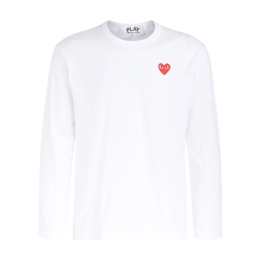 Comme des Garçons Play Heren T-shirt met lange mouwen en rood hart White Heren