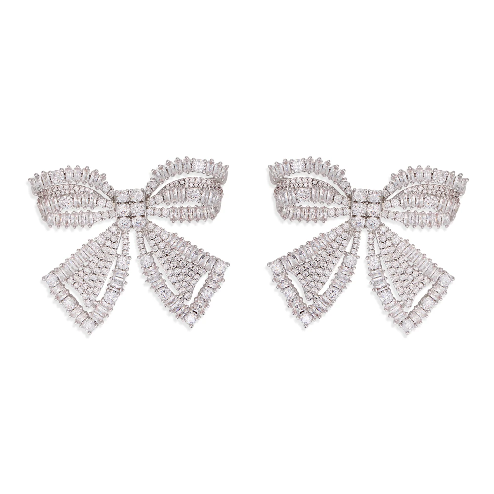 Self Portrait Crystal Bow Earrings - Female - Earrings - Gray - One Size - Accessories