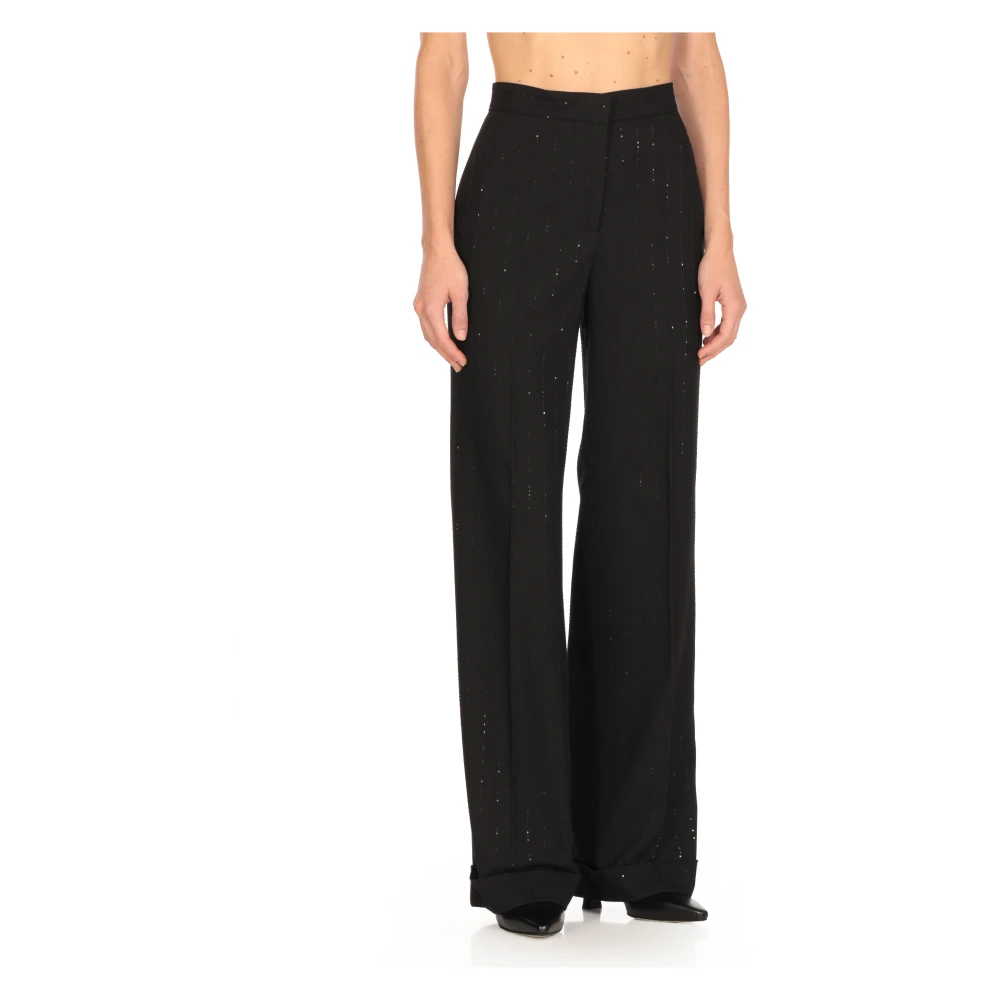 Antonelli Firenze Zwarte wolblend palazzo broek Gestreepte pailletten Black Dames