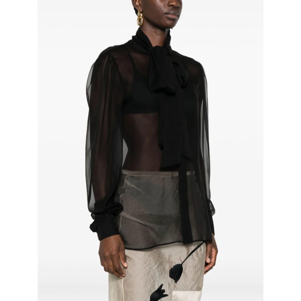 Saint Laurent Zwarte Zijden Chiffon Blouse Black Dames