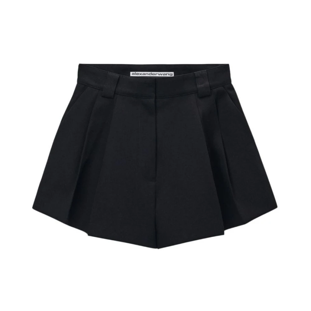 Alexander wang Wijdvallende Zwarte Shorts met Dubbele Plooi Black Dames