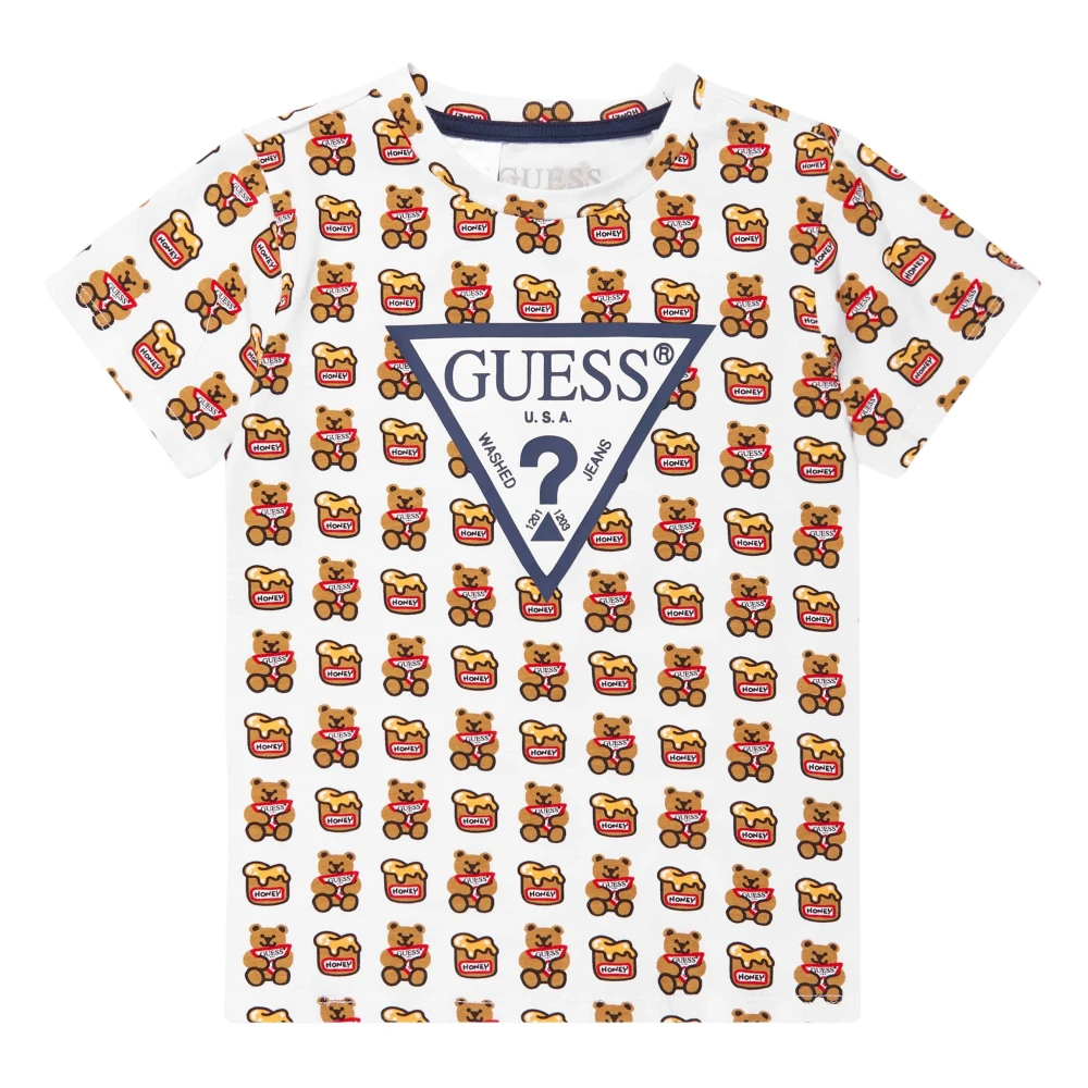 Guess Unisex Kids Multicolor Teddy Bear T-Shirt In White Size 3 Y
