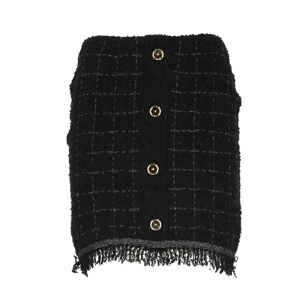 pinko Zwarte Wollen Rok met Franjes Black Dames