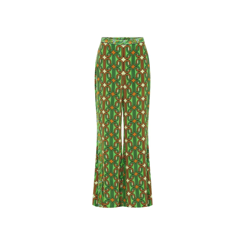 Camilla 70's Geïnspireerde Groene Geometrische Flare Broek Multicolor Dames
