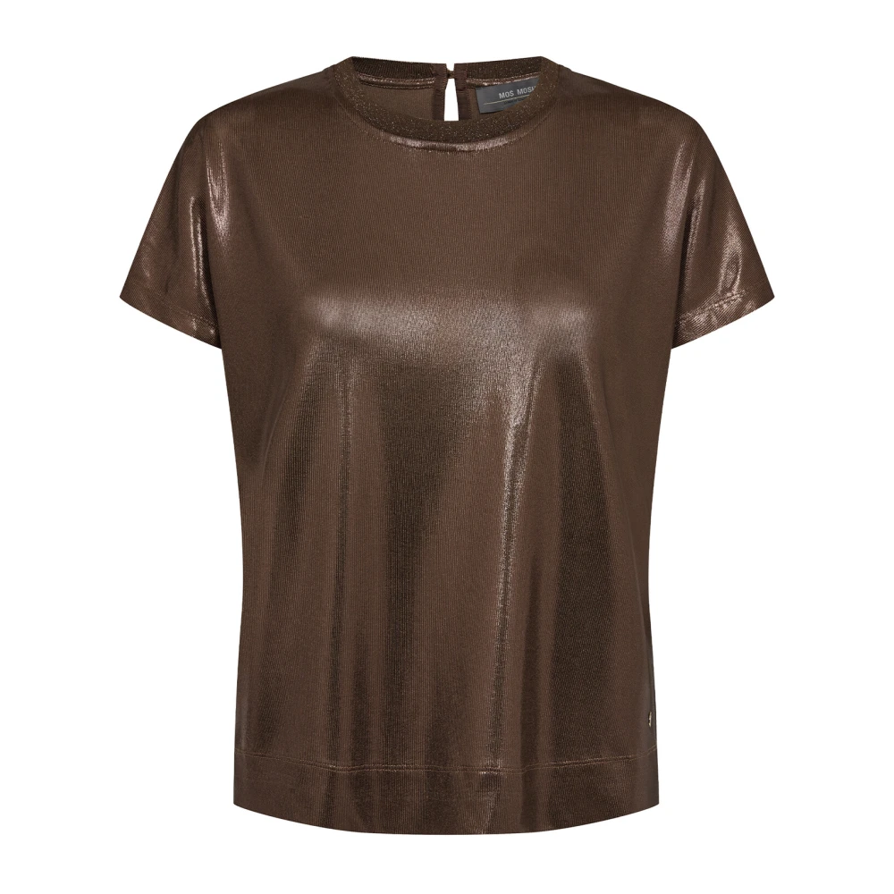 MOS MOSH Metallic Tee Top met Ronde Hals Orange Dames