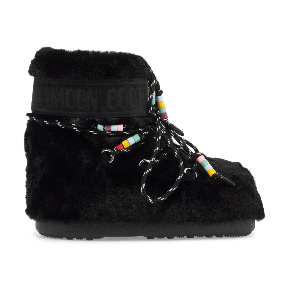 Moon Boot Eco-Fur Snö stövlar med pärl-detalj Black, Dam