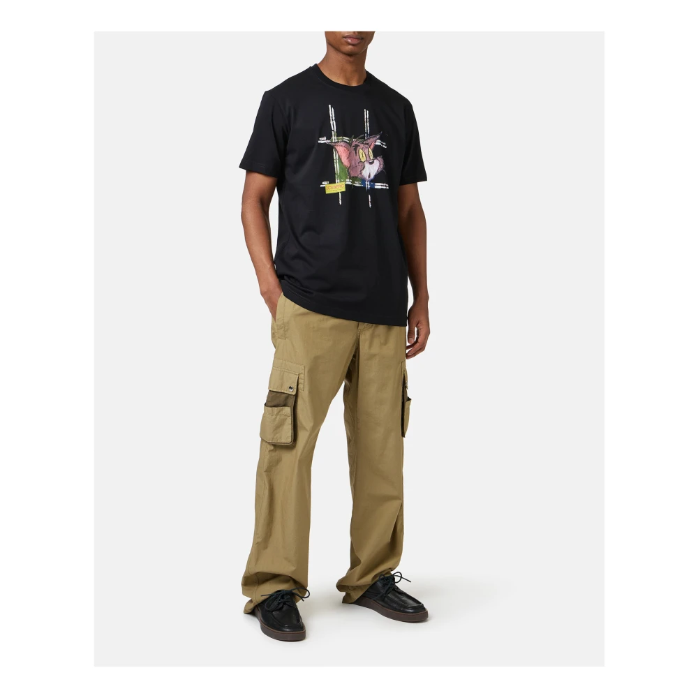Iceberg Klassiek regular fit zwart T-shirt van katoenen jersey met Tom-print op de voorkant Black Heren