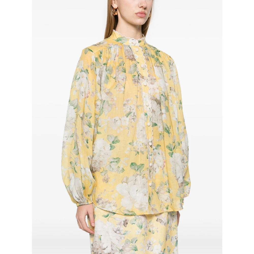 Zimmermann Gele Batwing Blouson Mouw Shirt Yellow Dames